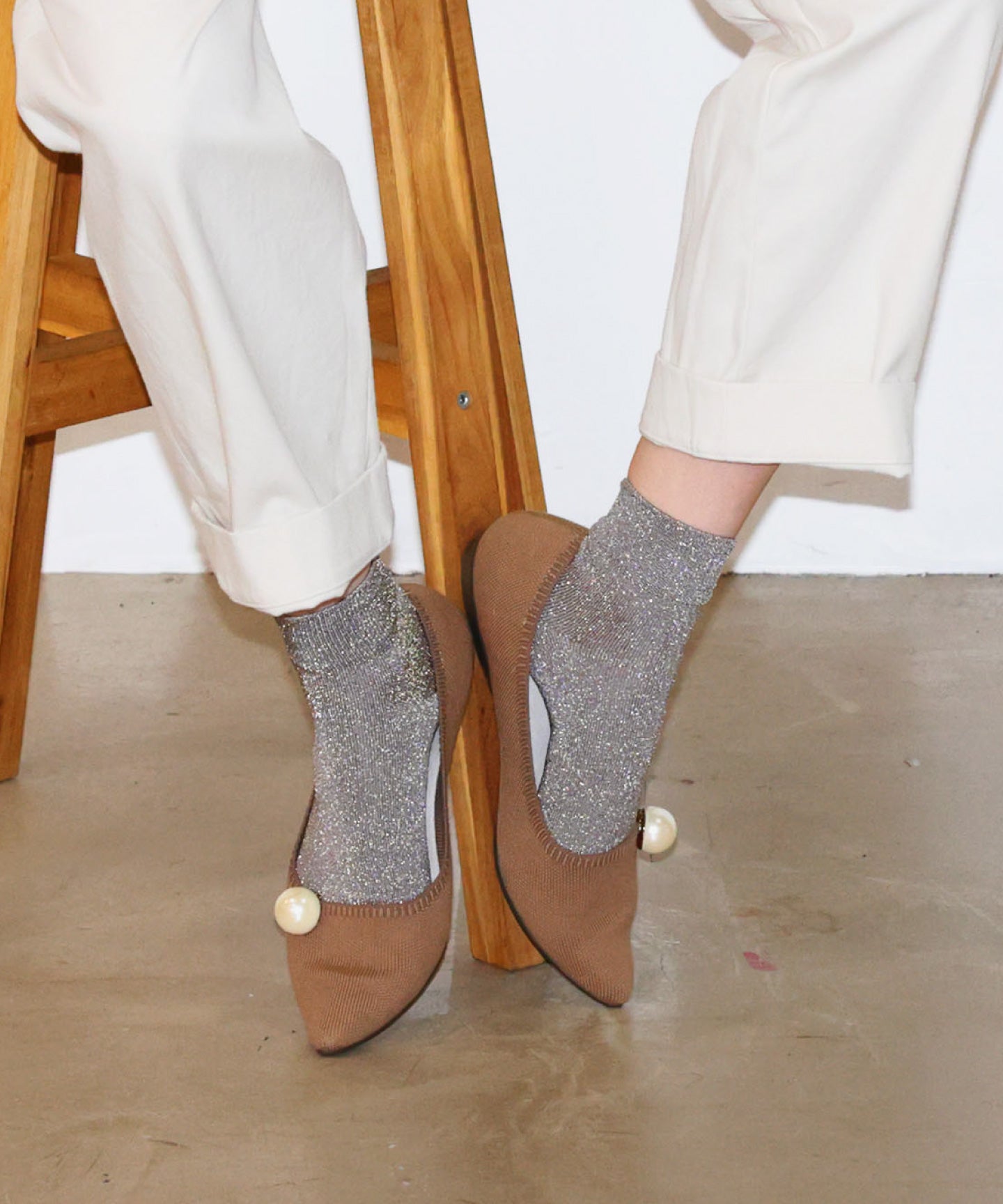 パール付 メリノウール ポインテッドパンプス